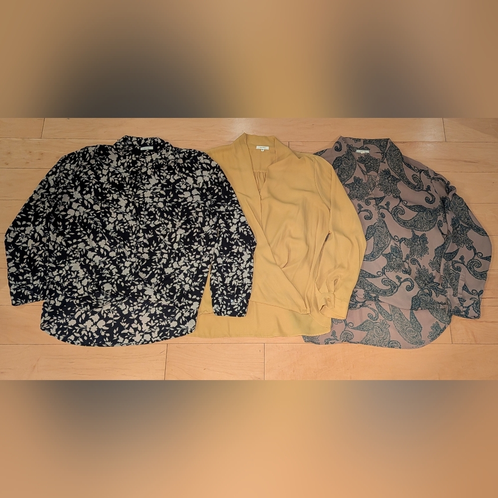Pleione Nordstrom Blouse Bundle, XL, Faux Wrap Tops, 3 Pieces 💛💚🖤